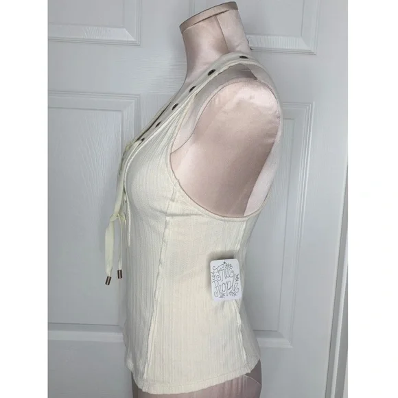 Free People Cream Ribbed Crop Top Sz S - Picture 2 of 6